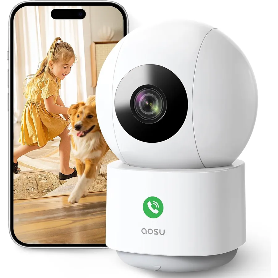 AOSU C2E - Telecamera Wi-Fi da interno 2K con rotazione 360° e chiamata One-Touch