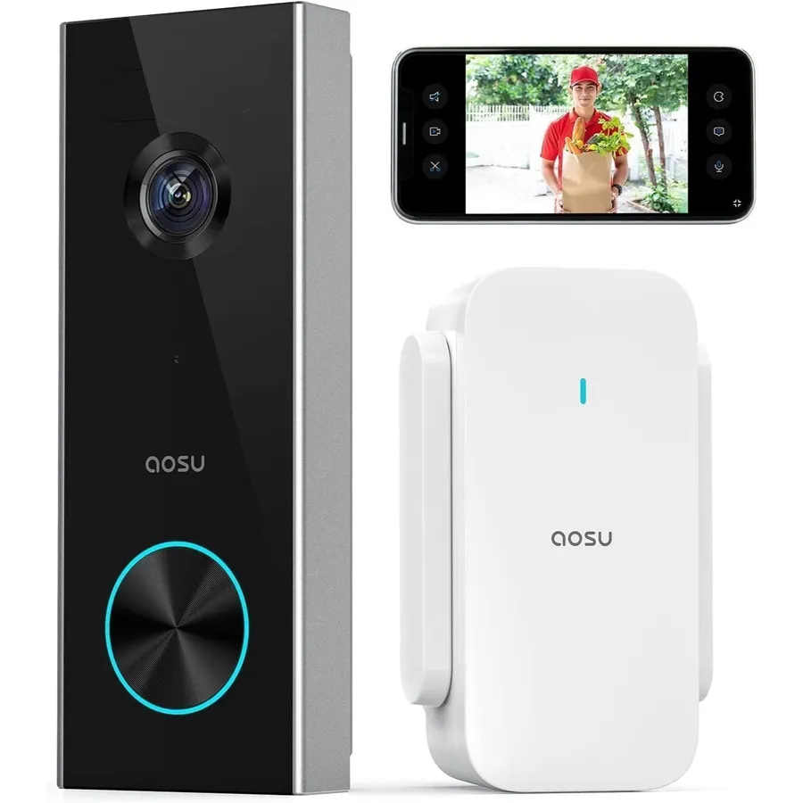 AOSU V8P - Campanello video senza fili con grandangolo 166° e rilevamento delle persone